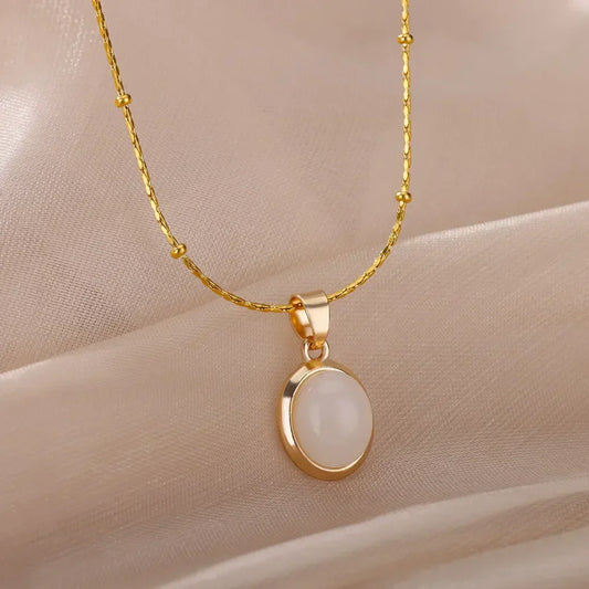 Elegant Gull Rustfritt Stål Vattendroppe Opal Henge Halskjede