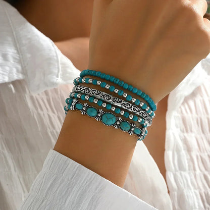 Bohemsk Turquoise Perlearmbånd Sett