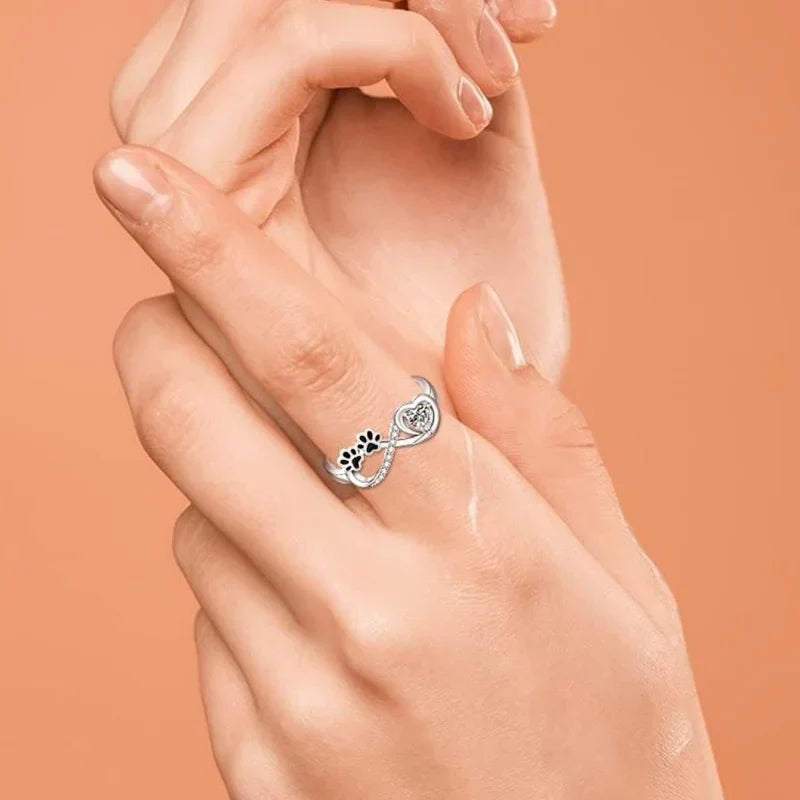 Zirkonia Pote Ring med Hjerte og Uendelighetsdesign