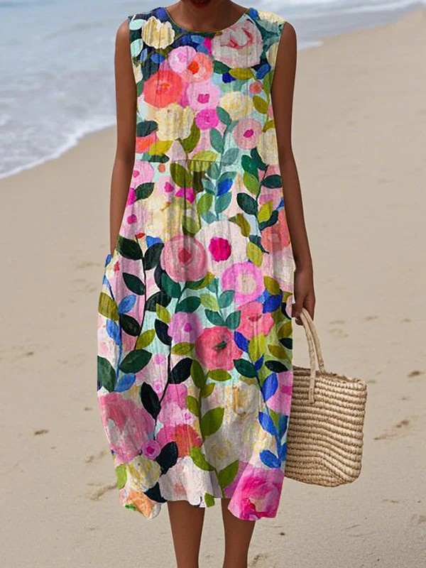 Ava™ Blomster Midi Kjole