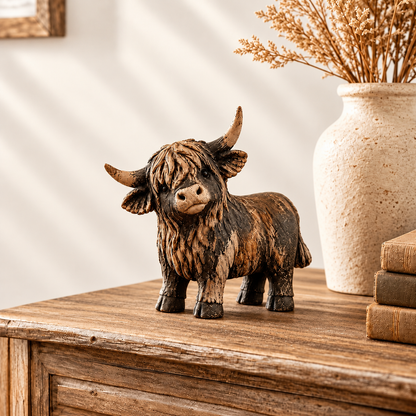 Rustikk Bondegård Highland Cow Figur
