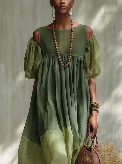 Vihreä Chiffon Off Shoulder Lyhythihainen Midi Mekko
