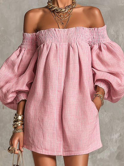 Rosaline | Olkaimeton Puffi-hihainen Mini Mekko