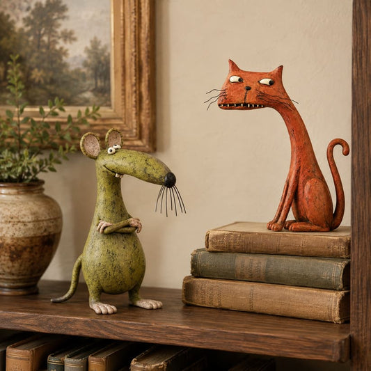 Sjarmerende Vintage Mus & Katt Figur