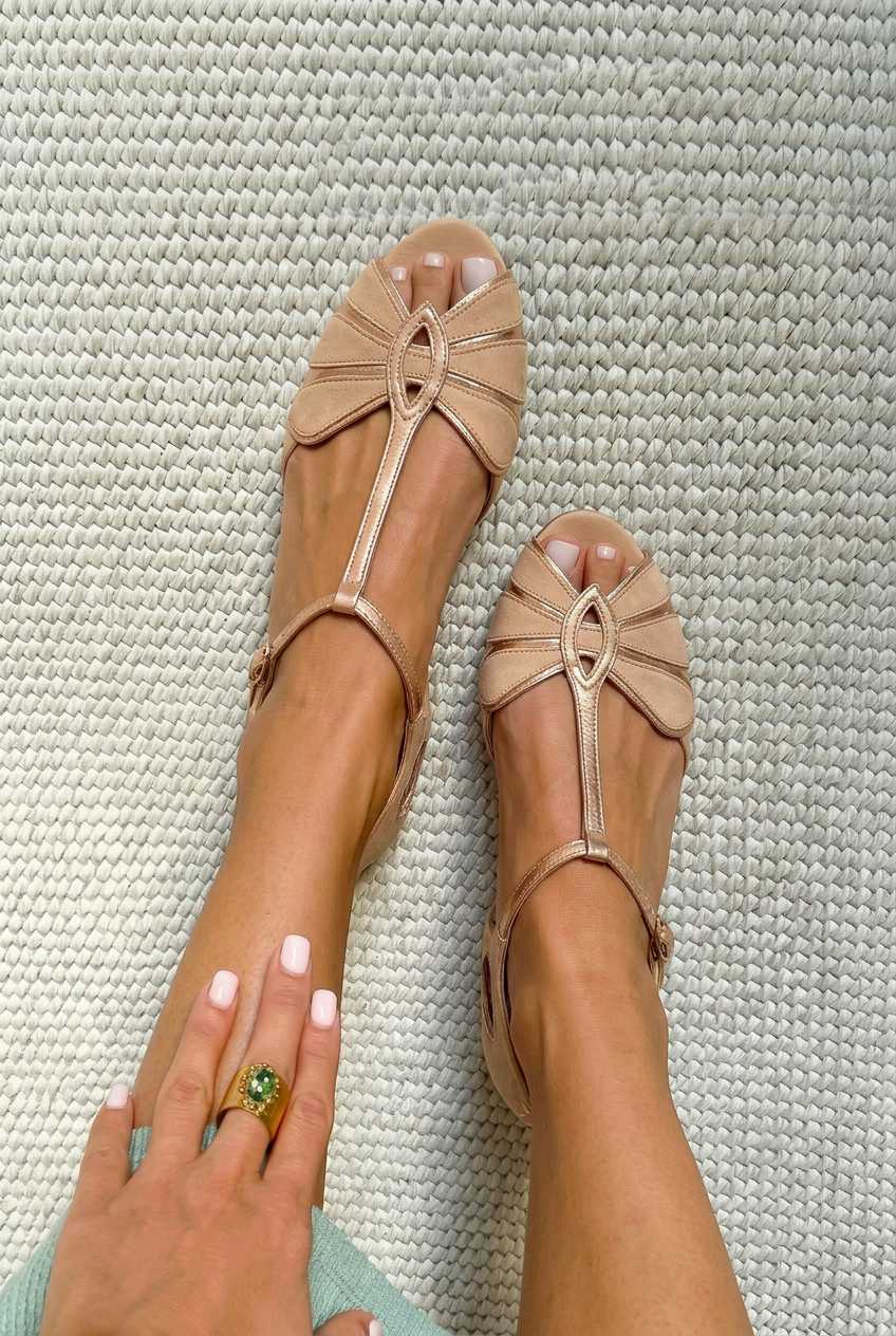 LORETTA | Retro Peep Toe T-Strap Sandalet