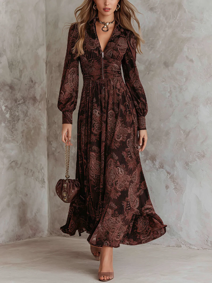 Ariane™ | Paisley Maxi Kjole med Midje Akcent