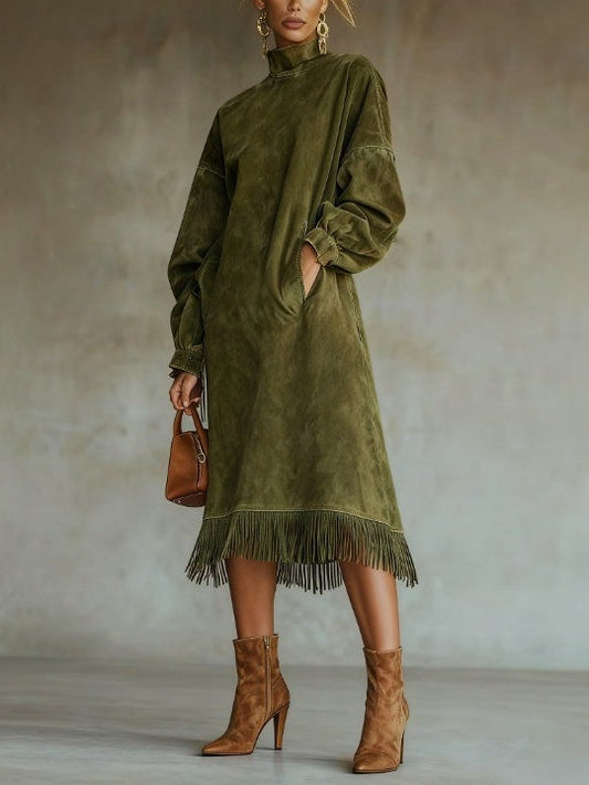Aurora | Suede kjole med frynser