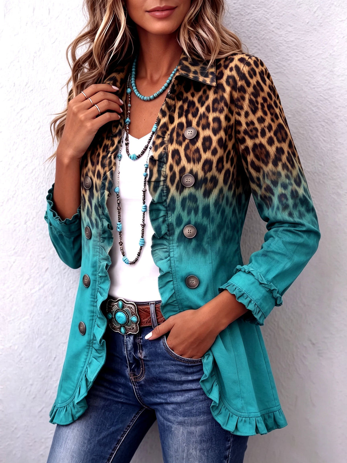 Elspeth | Leopard Ombre Ruffle Blazer Takki
