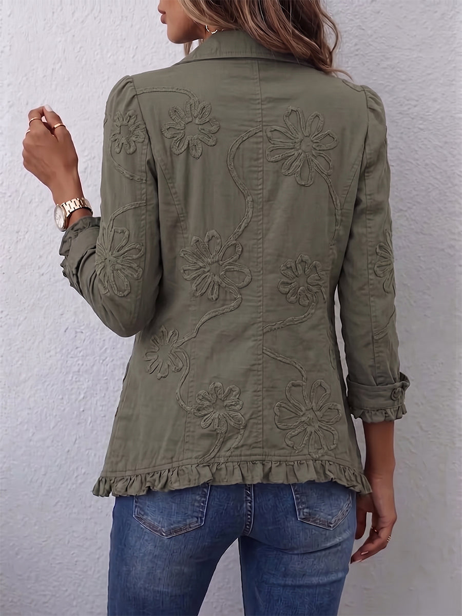 Kamberly | Boho-Chic Kukallinen Kirjailtu Käytännöllinen Rypytetty Trimmaus Takki