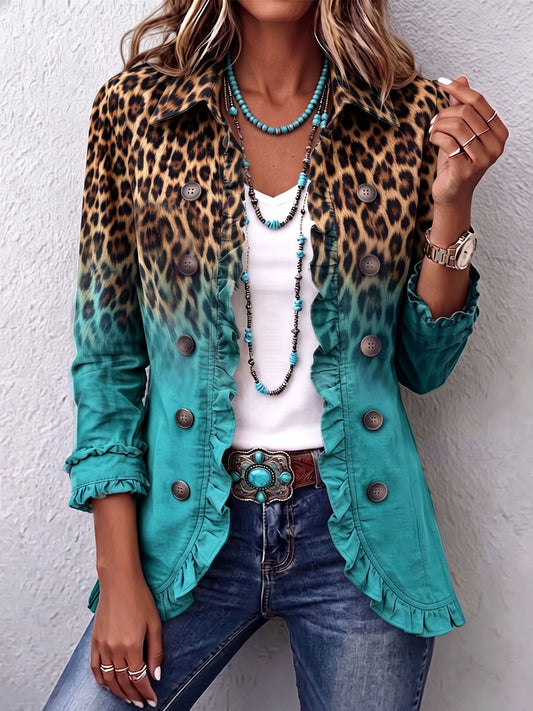 Elspeth | Leopard Ombre Ruffle Blazer Takki