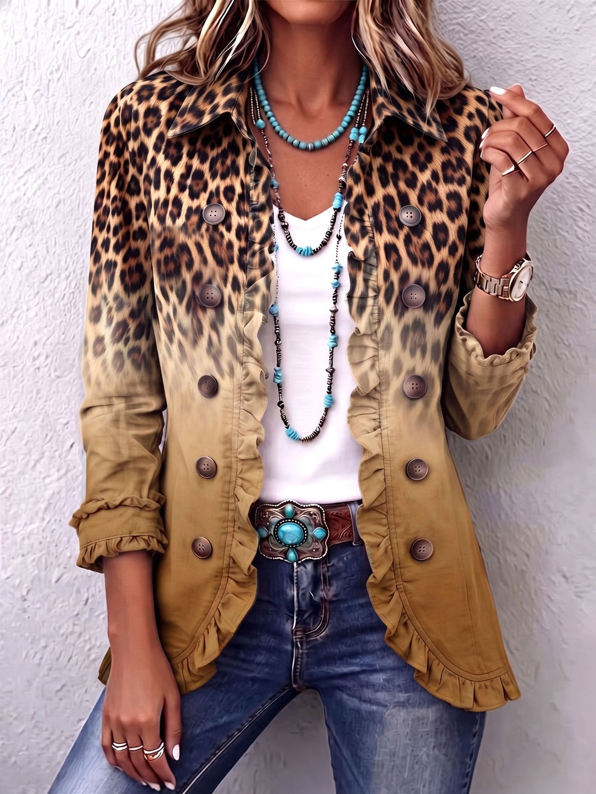 Elspeth | Leopard Ombre Ruffle Blazer Takki