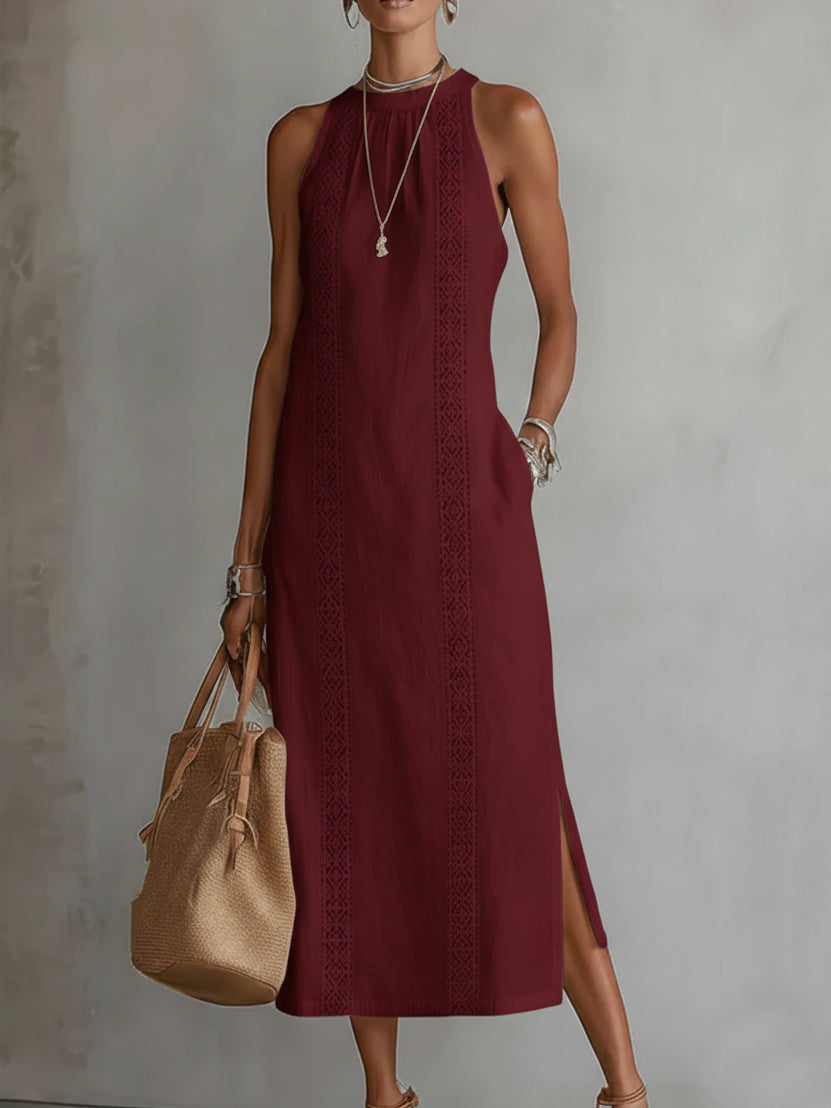 Jimena | Avslappet Brodert Mandarin Krage Midi Kjole
