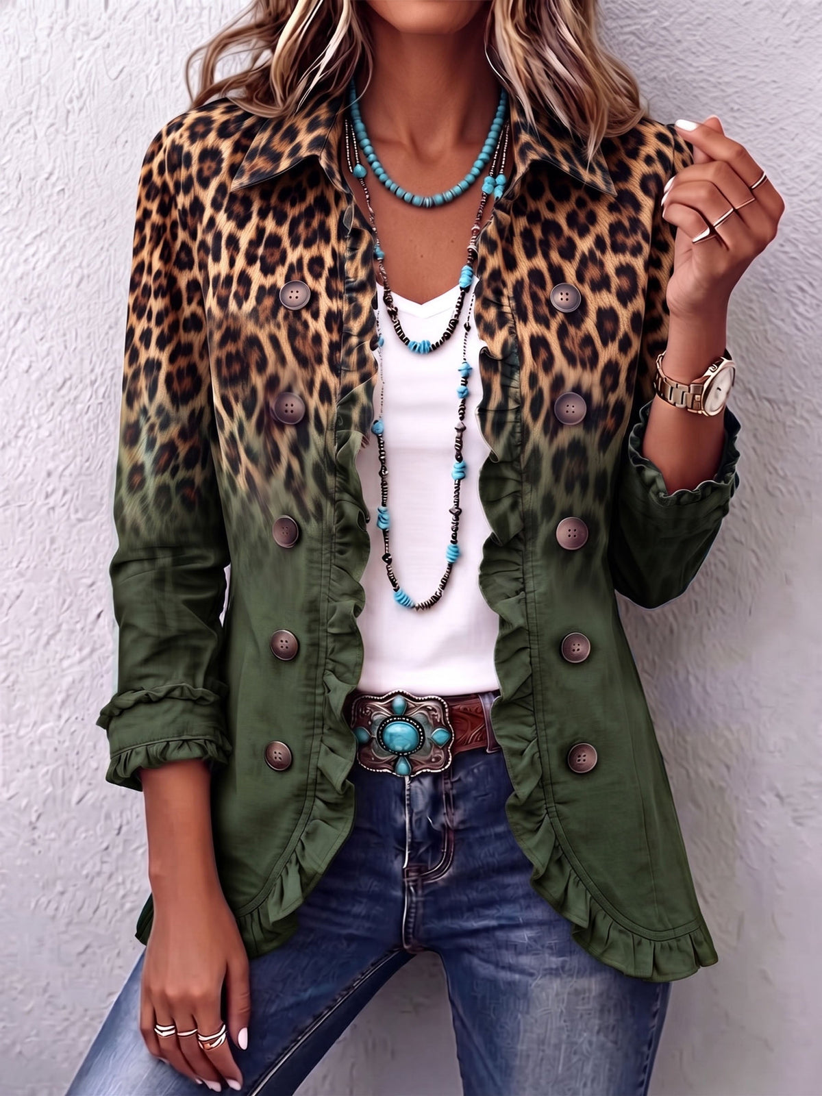 Elspeth | Leopard Ombre Ruffle Blazer Takki