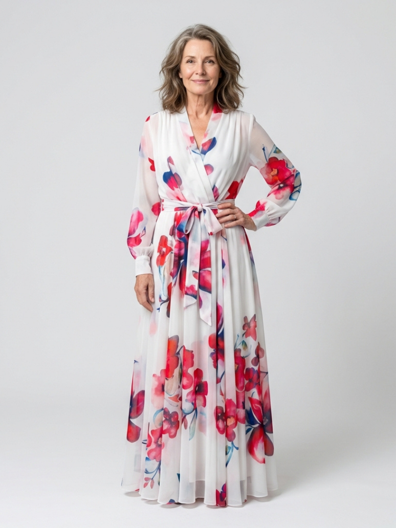 Lillian | Blomstrete Langermet Innpaknings Maxi Kjole