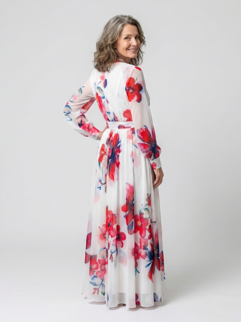 Lillian | Blomstrete Langermet Innpaknings Maxi Kjole