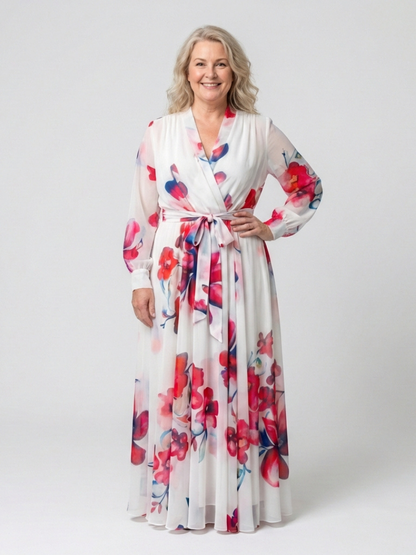 Lillian | Blomstrete Langermet Innpaknings Maxi Kjole