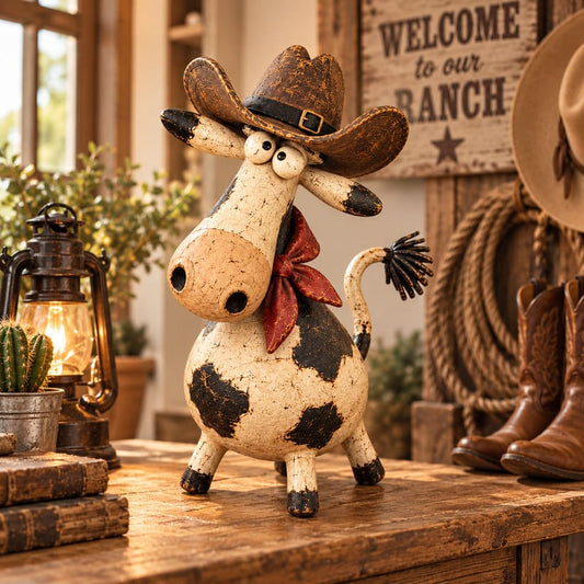 Rustikk Morsom Cowboy Ku Figur