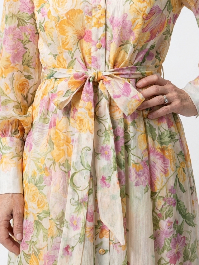 Cressida | Blomstrete Gjennomsiktig Langermet Maxikjole