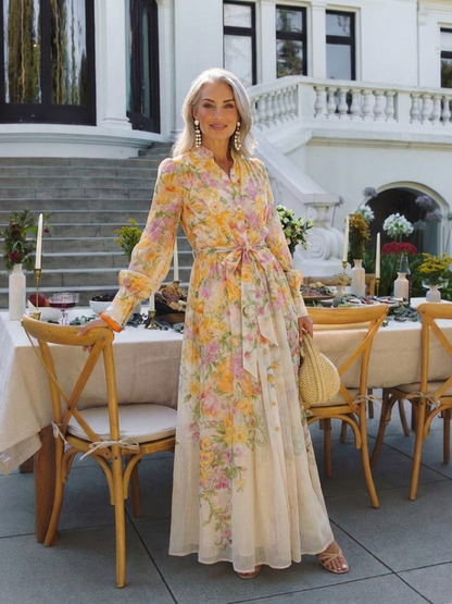 Cressida | Blomstrete Gjennomsiktig Langermet Maxikjole
