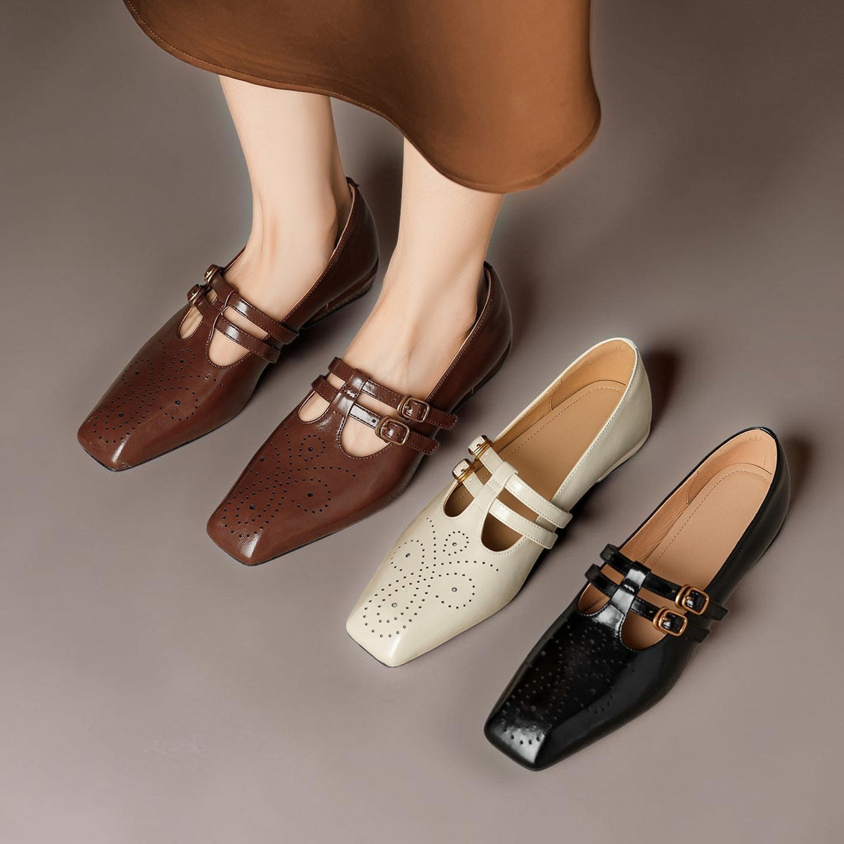 Estella | Brogued Dual-Strap Mary Jane -korkokengät